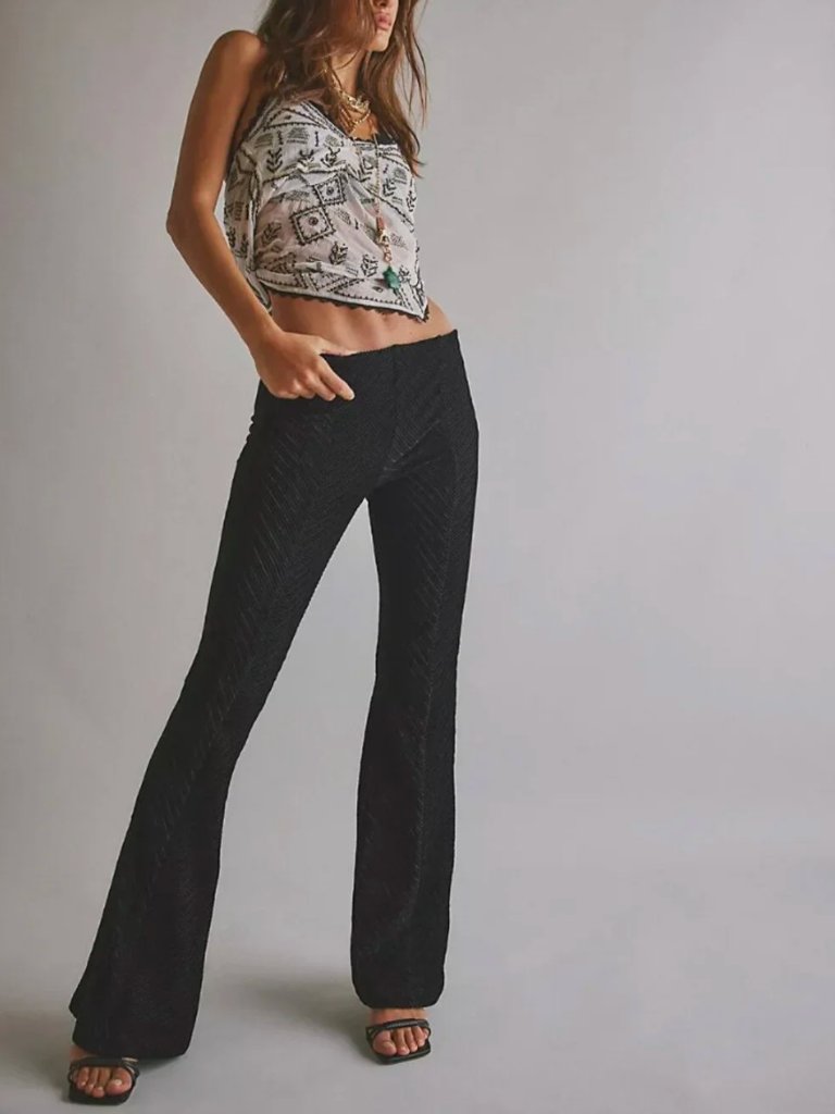 Free People Nwot Penny Pull On Velvet Flared Pants / Black